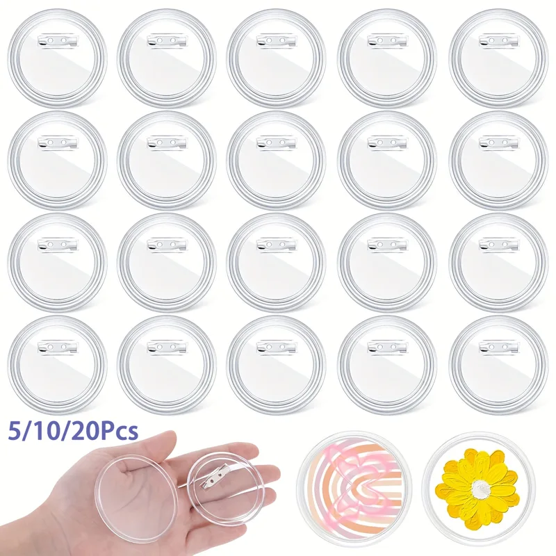 Button Badge Blank - 5-20PCS Buttons Blanks with Pins Clear