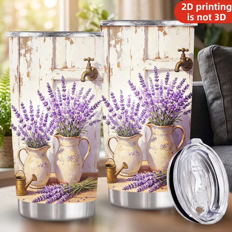 Tumbler 20Oz White - 20oz French Country Lavender Pitcher Printed