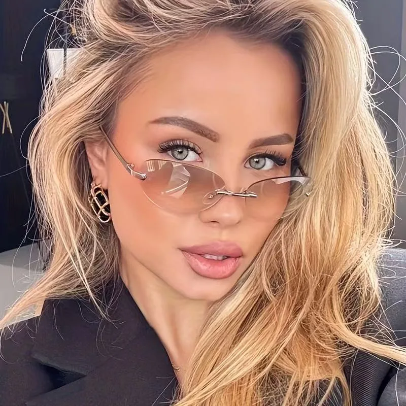 Metal Photo Panel - Rimless Oval Sunglasses Women Small Oval