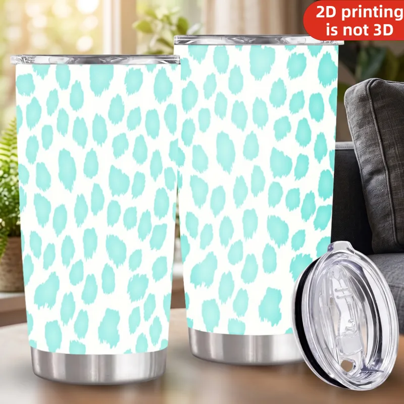 Tumbler 20Oz White - 20oz Mint Teal Watercolor Leopard Print