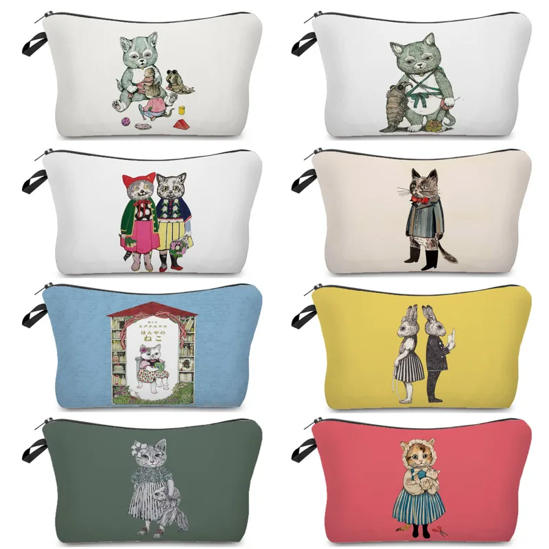 Pillow Cover Sublimation - Women Makeup Bag Fashion Illustration Cat