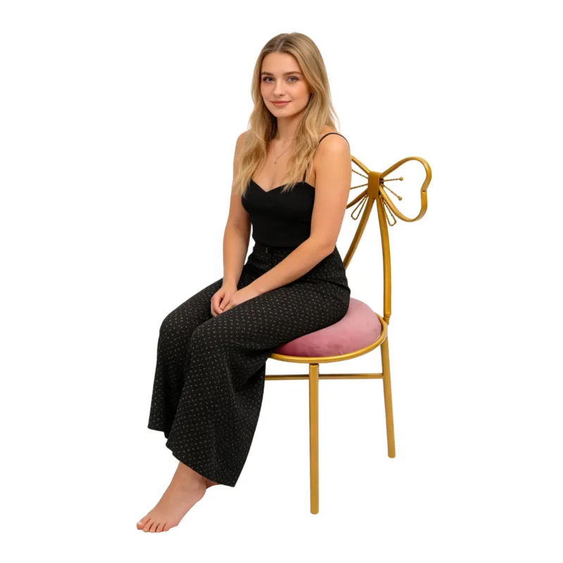 Metal Photo Panel - Pink Butterfly Backrest Vanity Chair Gold