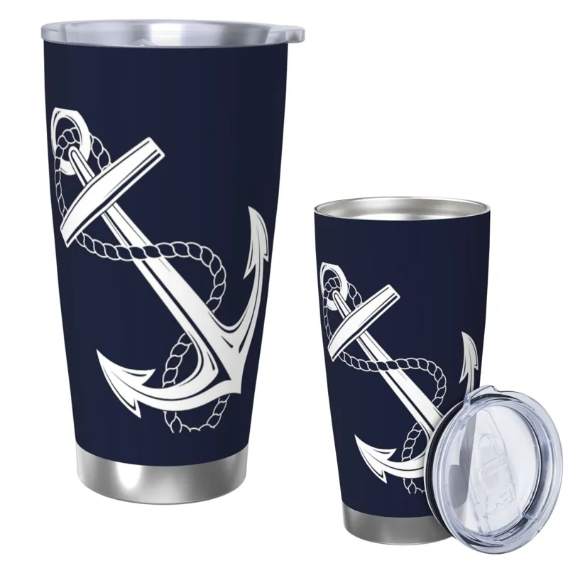 Tumbler 20Oz White - Anchor Nautical White & Navy Stainless