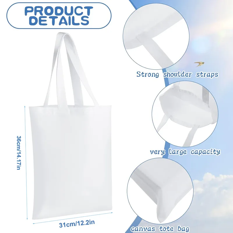 6pcs White Canvas Tote Bags, S - огляд і ціна Tote Bag Sublimation